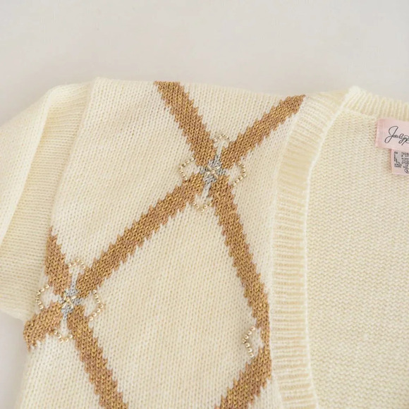 Vintage Joeclyn Smith Cream & Gold Button Up  Cardigan Knit Cardigan L - Picture 10 of 12